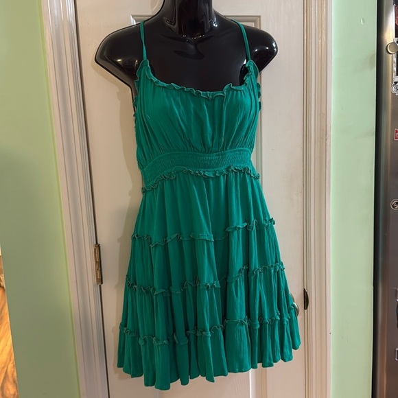 Lulus Summery Sweetness Green Ruffled Tiered Mini Dress Vacation Island Size L - Picture 1 of 5